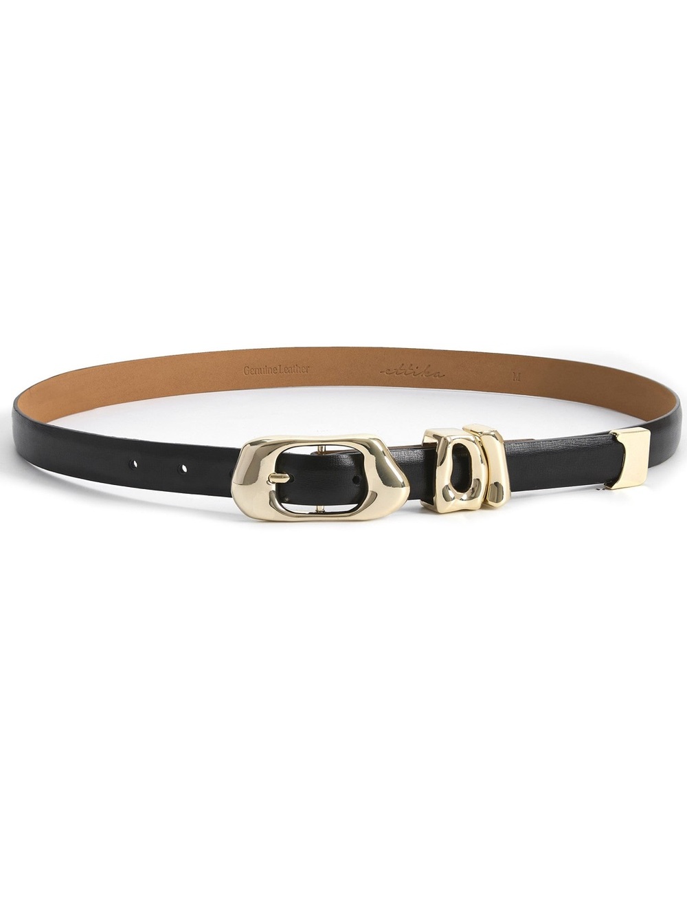 ettika Black Leather Belt with Gold Buckle Accents